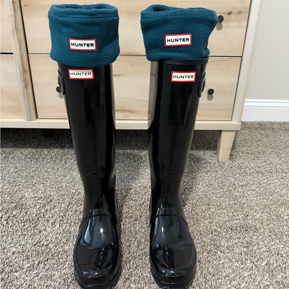 Hunter Black Boots with Teal Cuffs